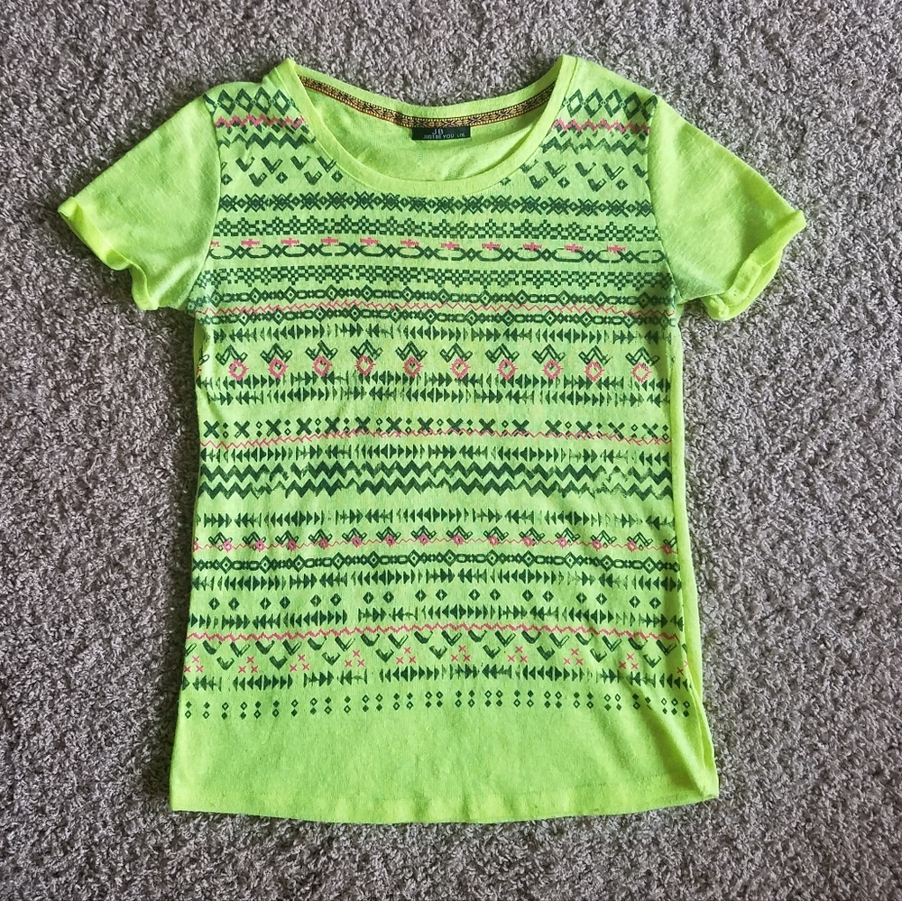 Fluorescent Green Geometric Pattern Top Good Condition